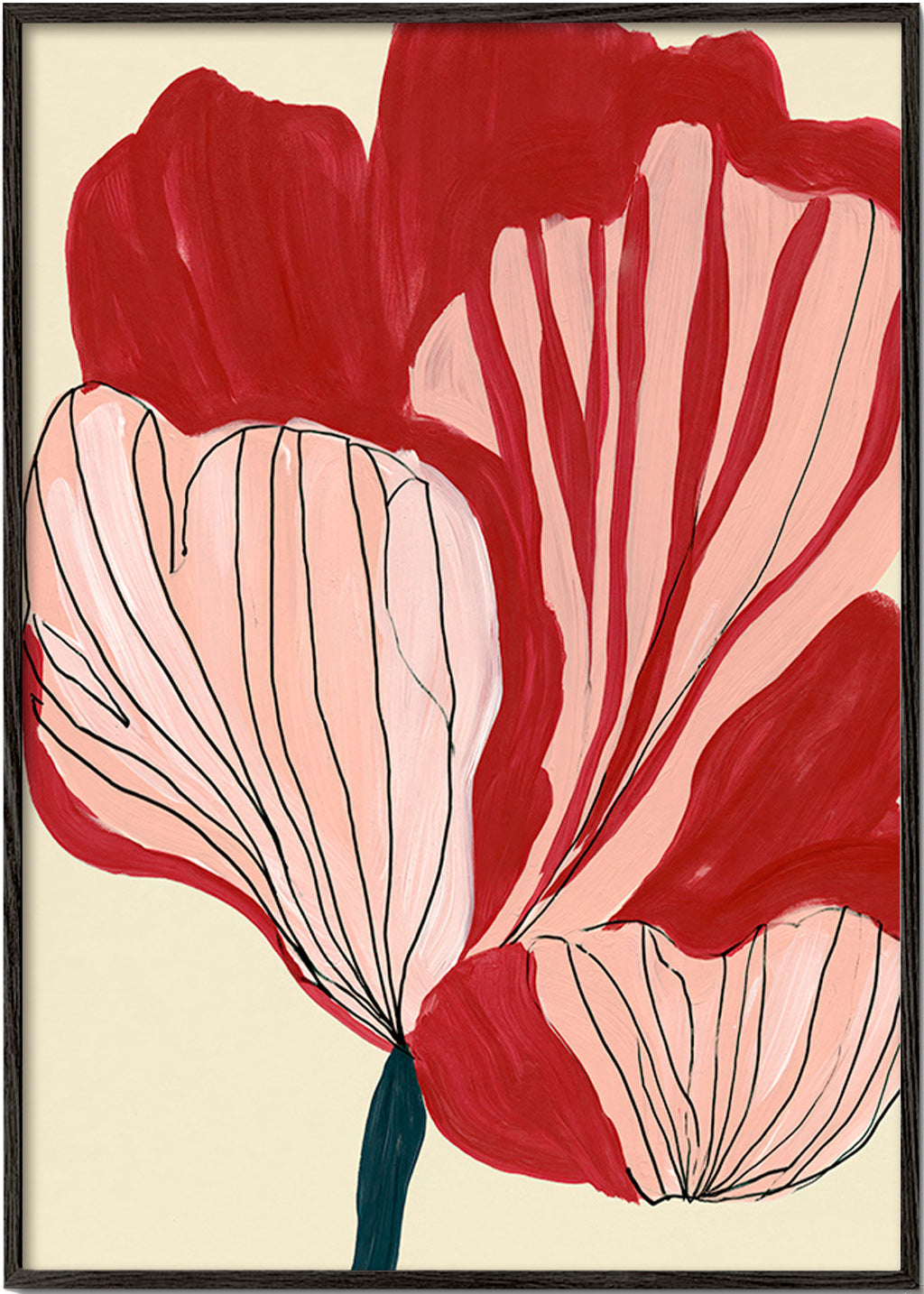 Stampa botanica petali scarlatti – Black Frame