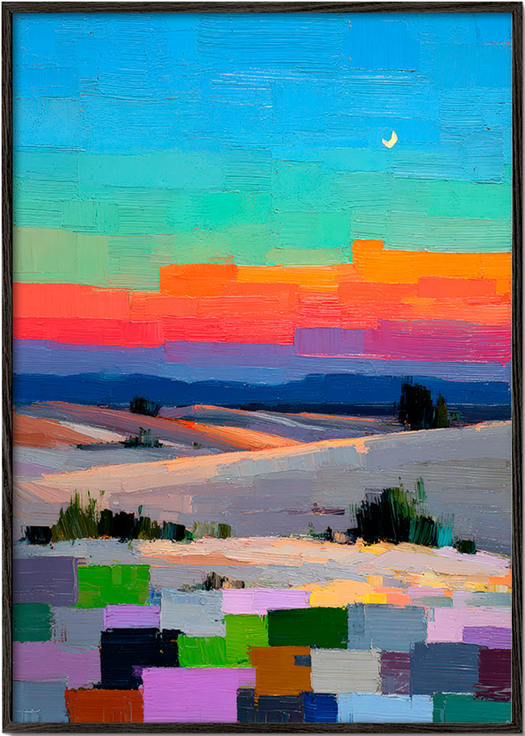 Quadro paesaggistico colorfield con luna
