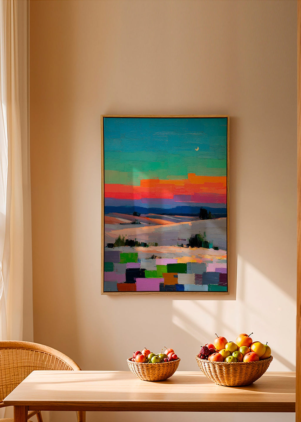 Quadro paesaggistico colorfield con luna
