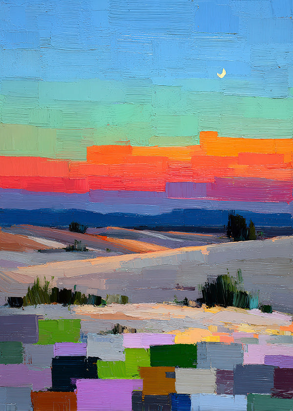 Quadro paesaggistico colorfield con luna