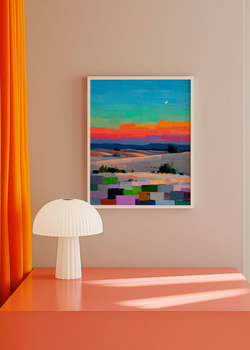 Quadro paesaggistico colorfield con luna