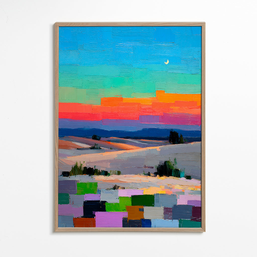 Quadro paesaggistico colorfield con luna