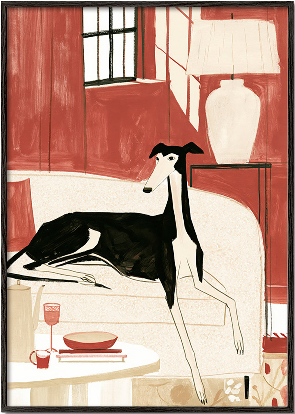 Galgo illustrato sul divano