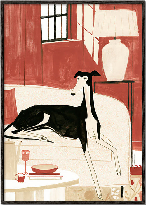 Galgo illustrato sul divano