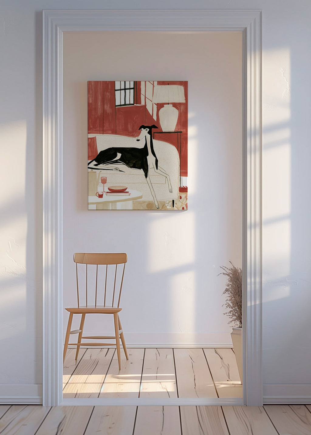 Galgo illustrato sul divano