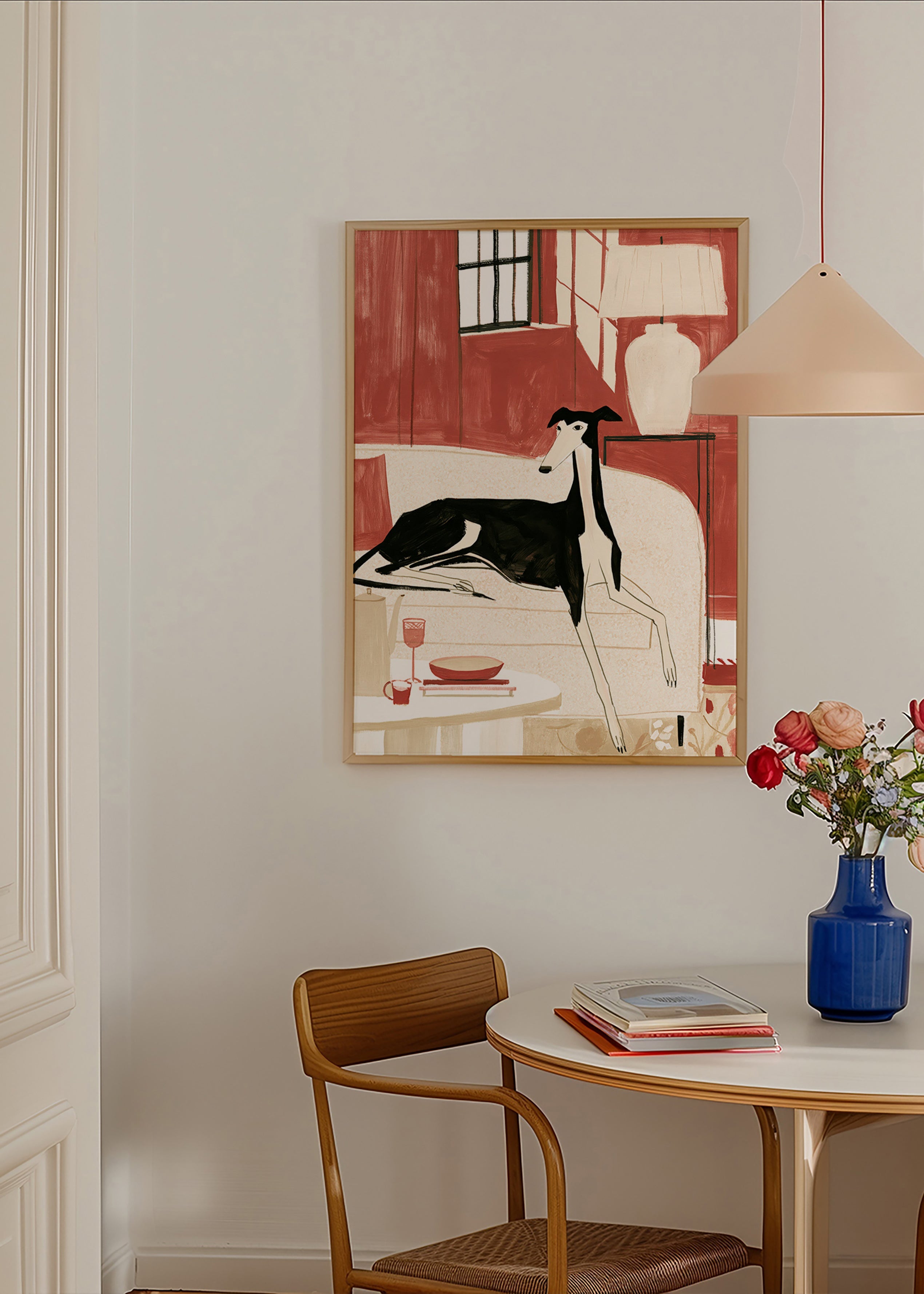 Galgo illustrato sul divano