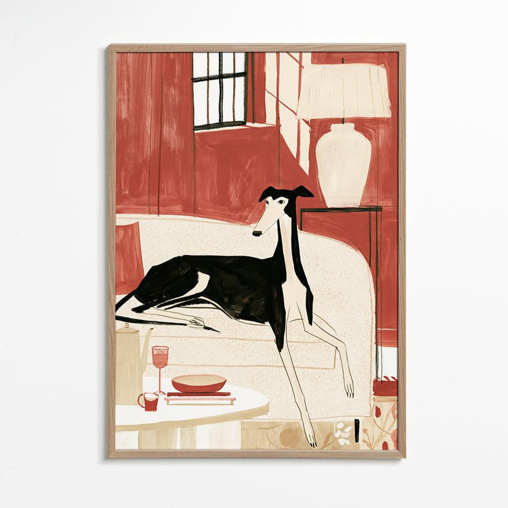 Galgo illustrato sul divano