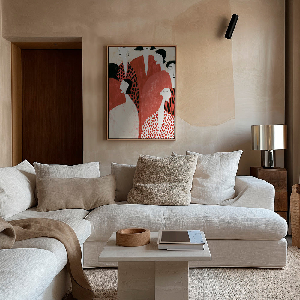 Illustrazione con figure terracotta e motivi a pattern