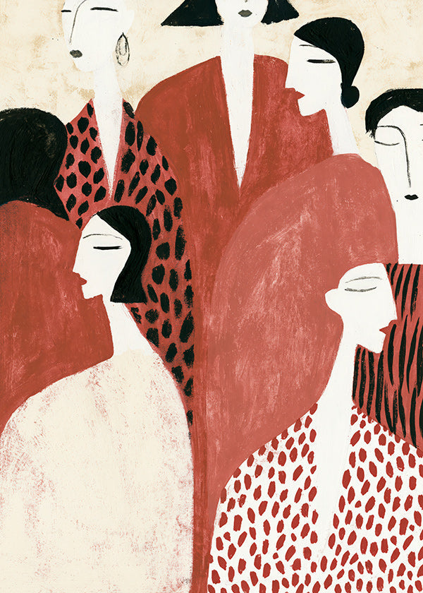 Illustrazione con figure terracotta e motivi a pattern