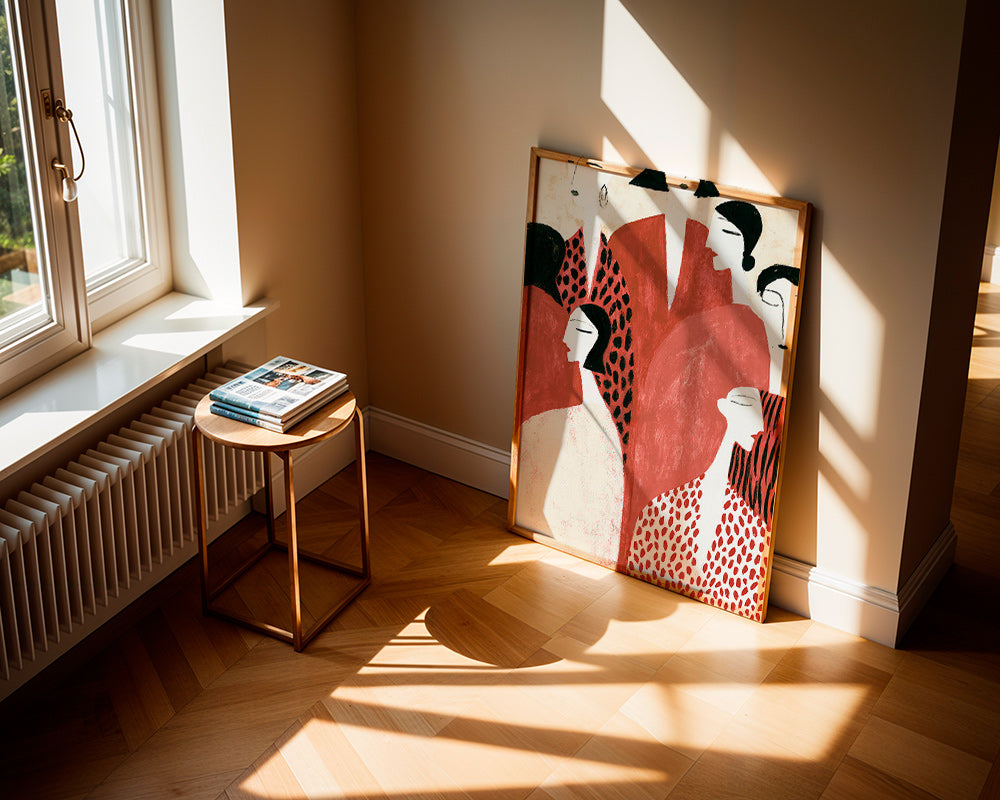 Illustrazione con figure terracotta e motivi a pattern