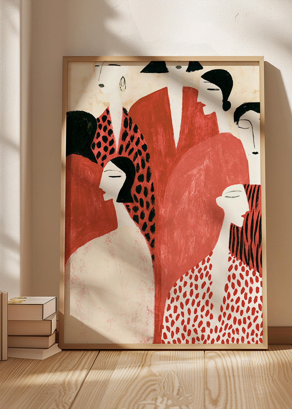 Illustrazione con figure terracotta e motivi a pattern