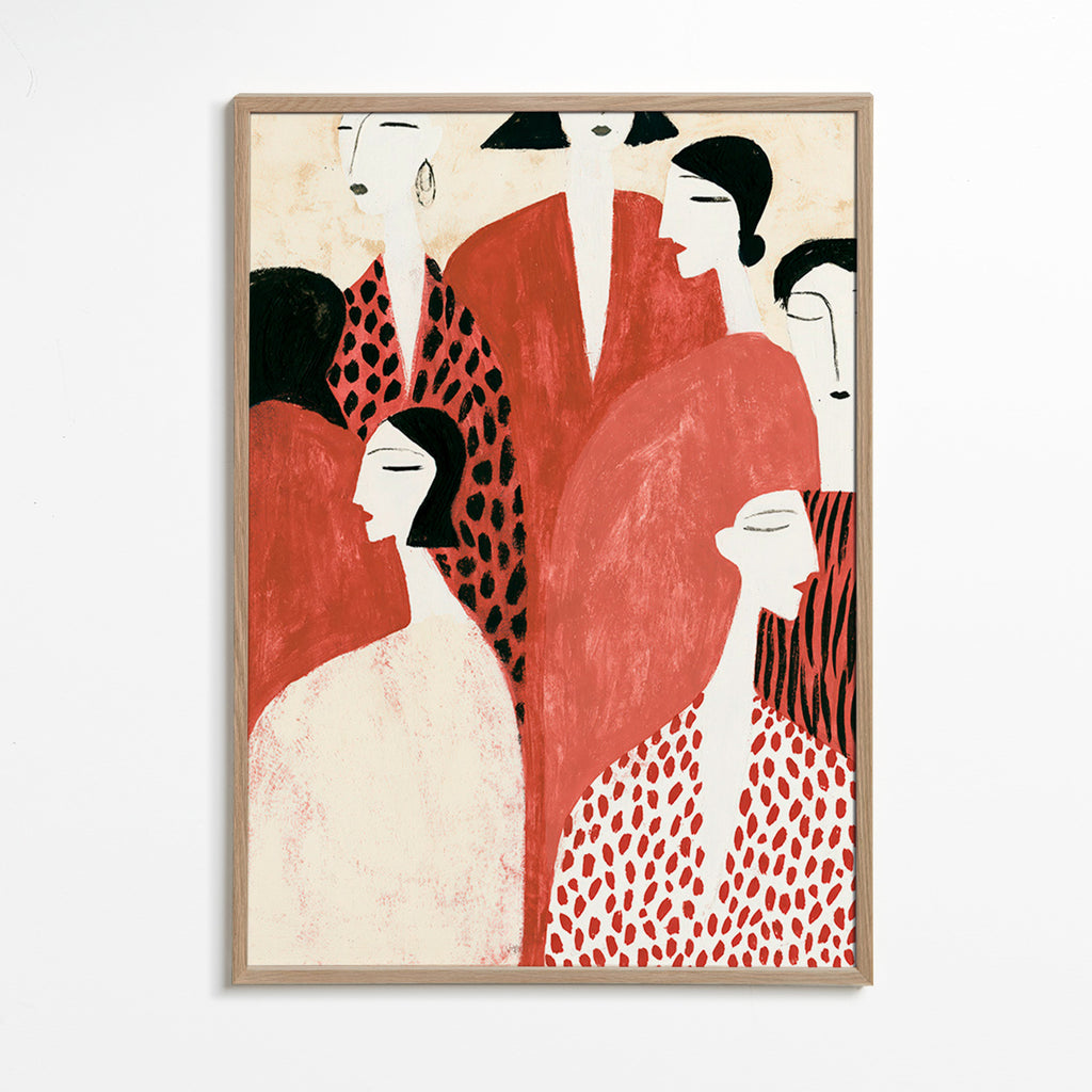 Illustrazione con figure terracotta e motivi a pattern