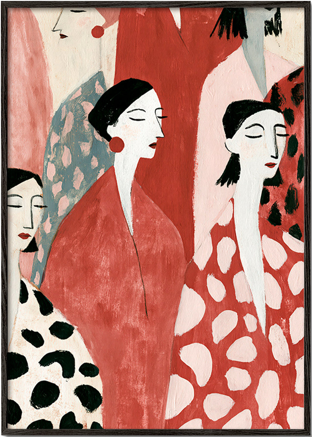Illustrazione di figure femminili in rosso