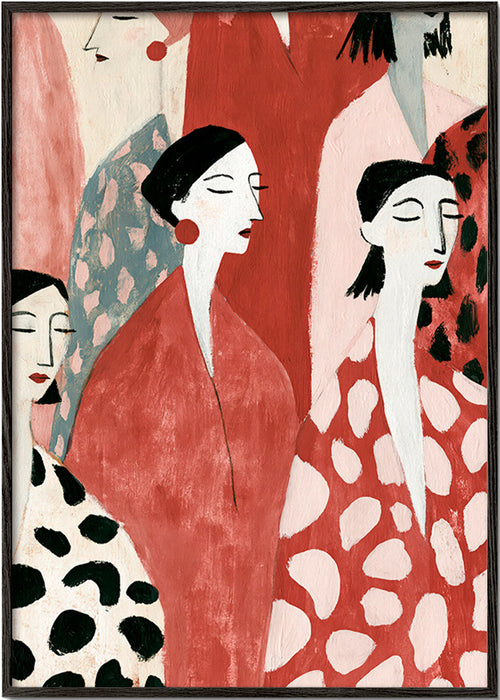 Illustrazione di figure femminili in rosso