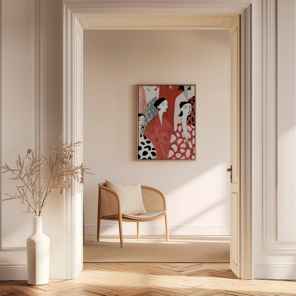 Illustrazione di figure femminili in rosso