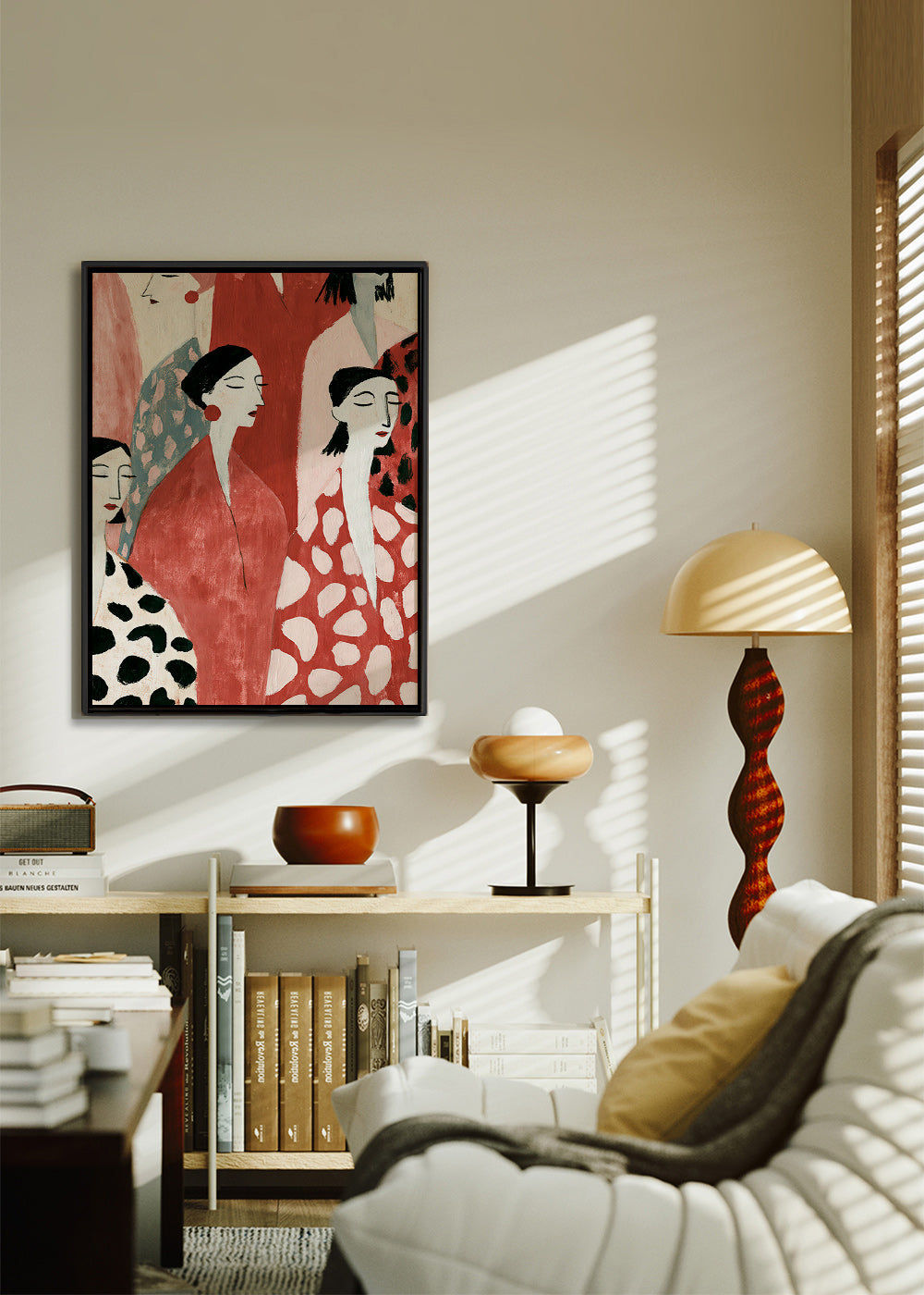 Illustrazione di figure femminili in rosso