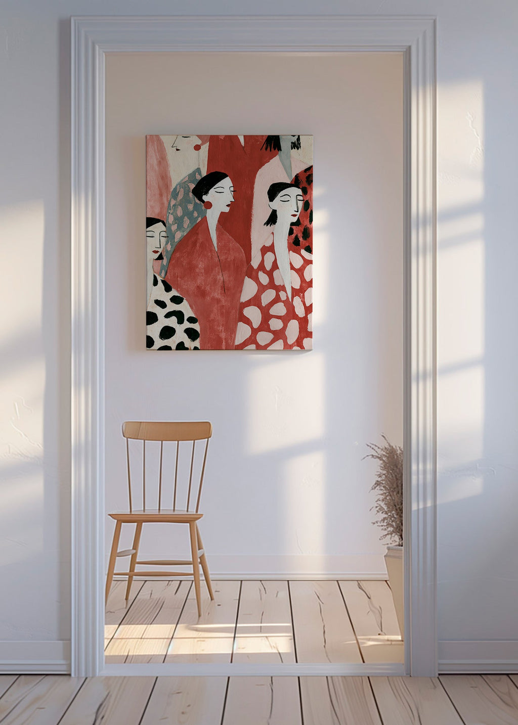Illustrazione di figure femminili in rosso
