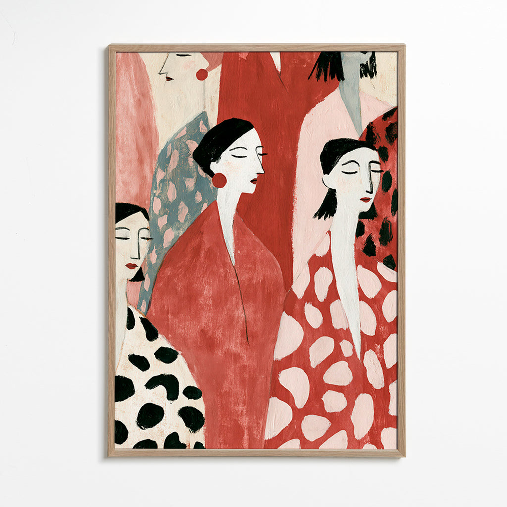 Illustrazione di figure femminili in rosso