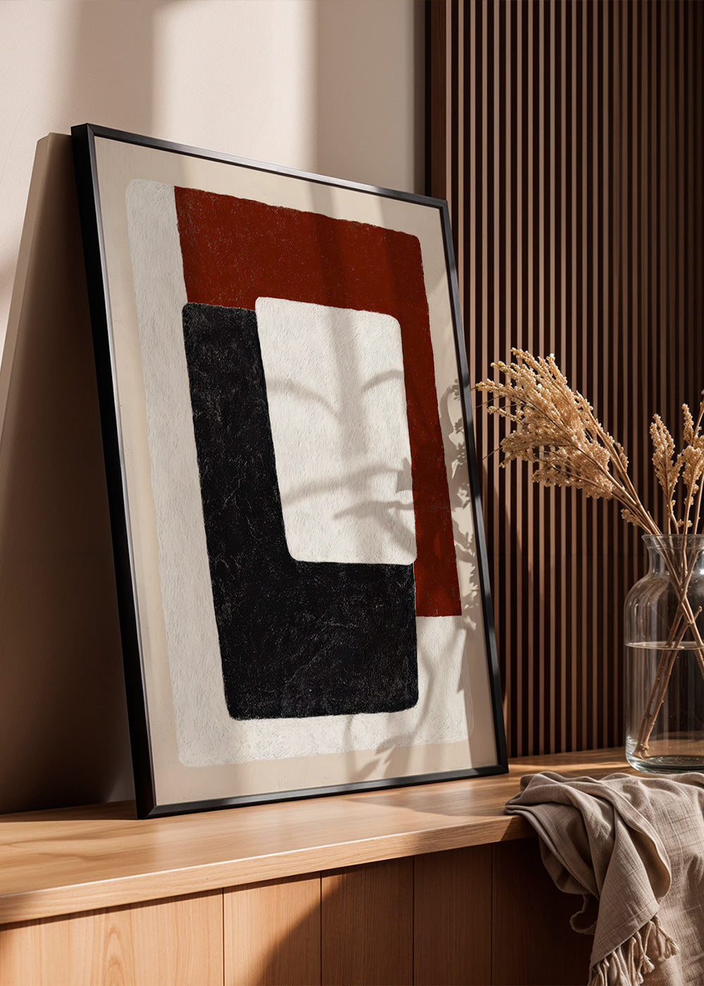 Quadro astratto blocchi terracotta e nero