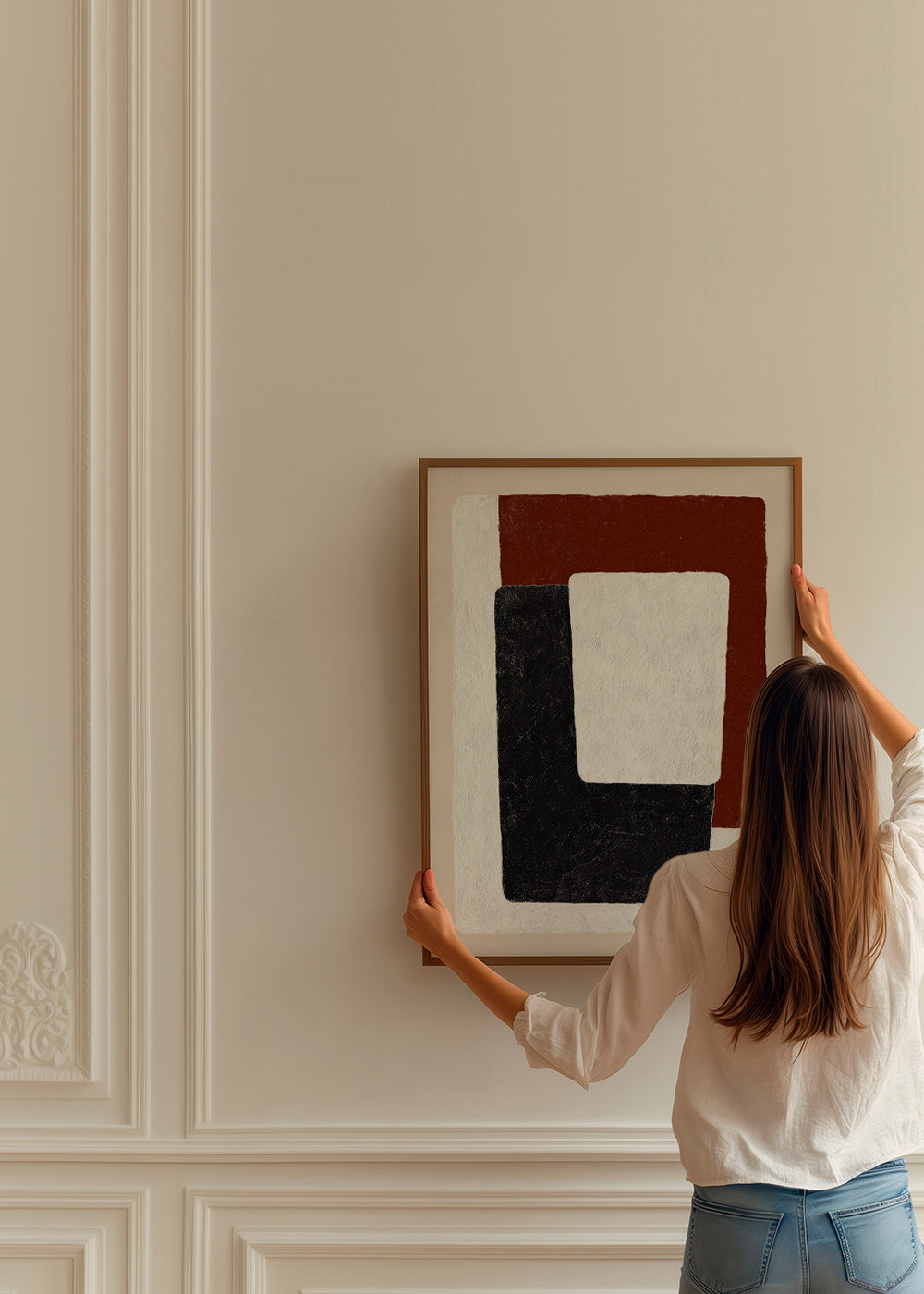 Quadro astratto blocchi terracotta e nero