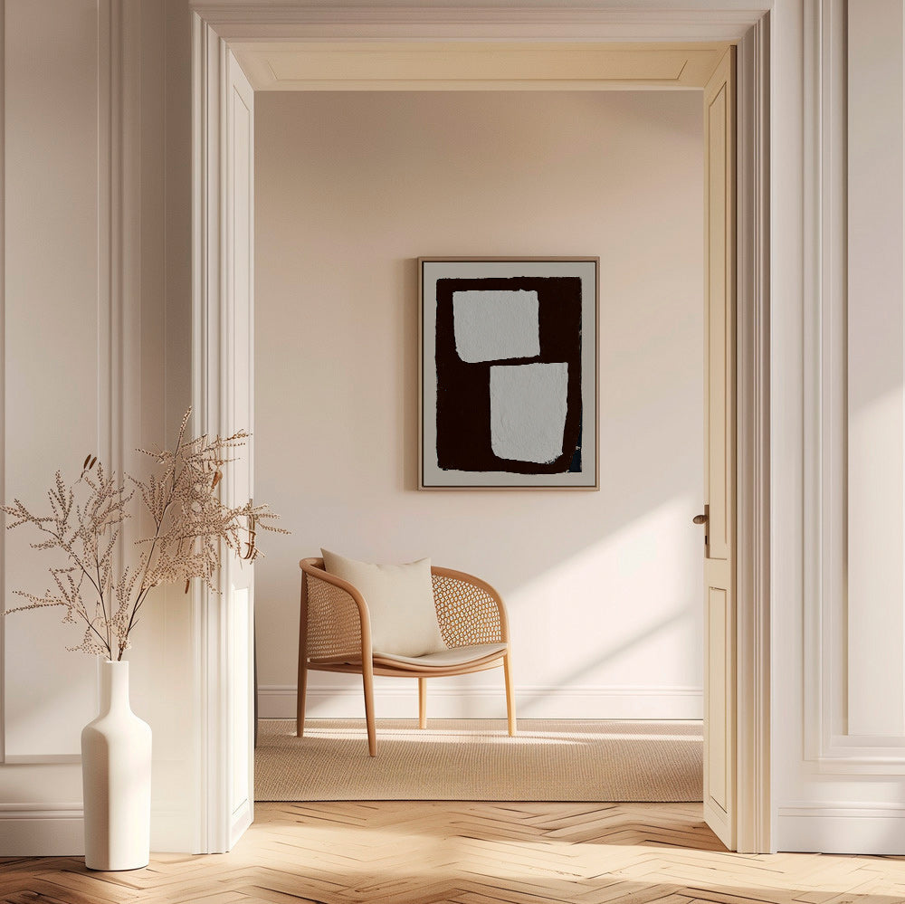 Quadro astratto mocha con blocchi bianchi