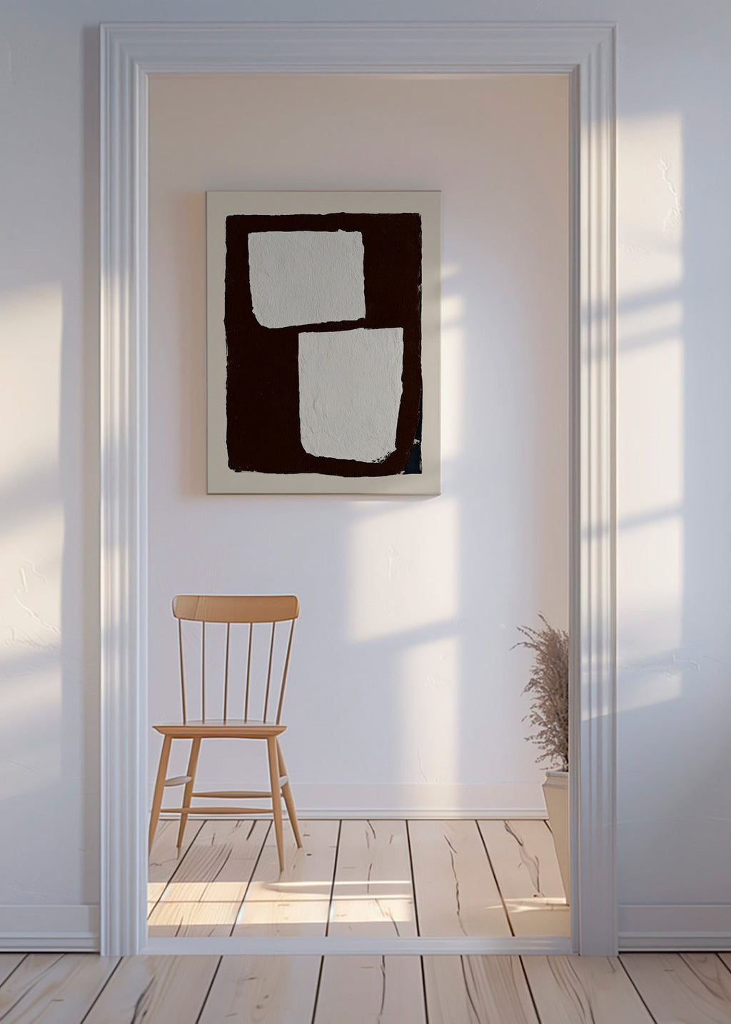Quadro astratto mocha con blocchi bianchi