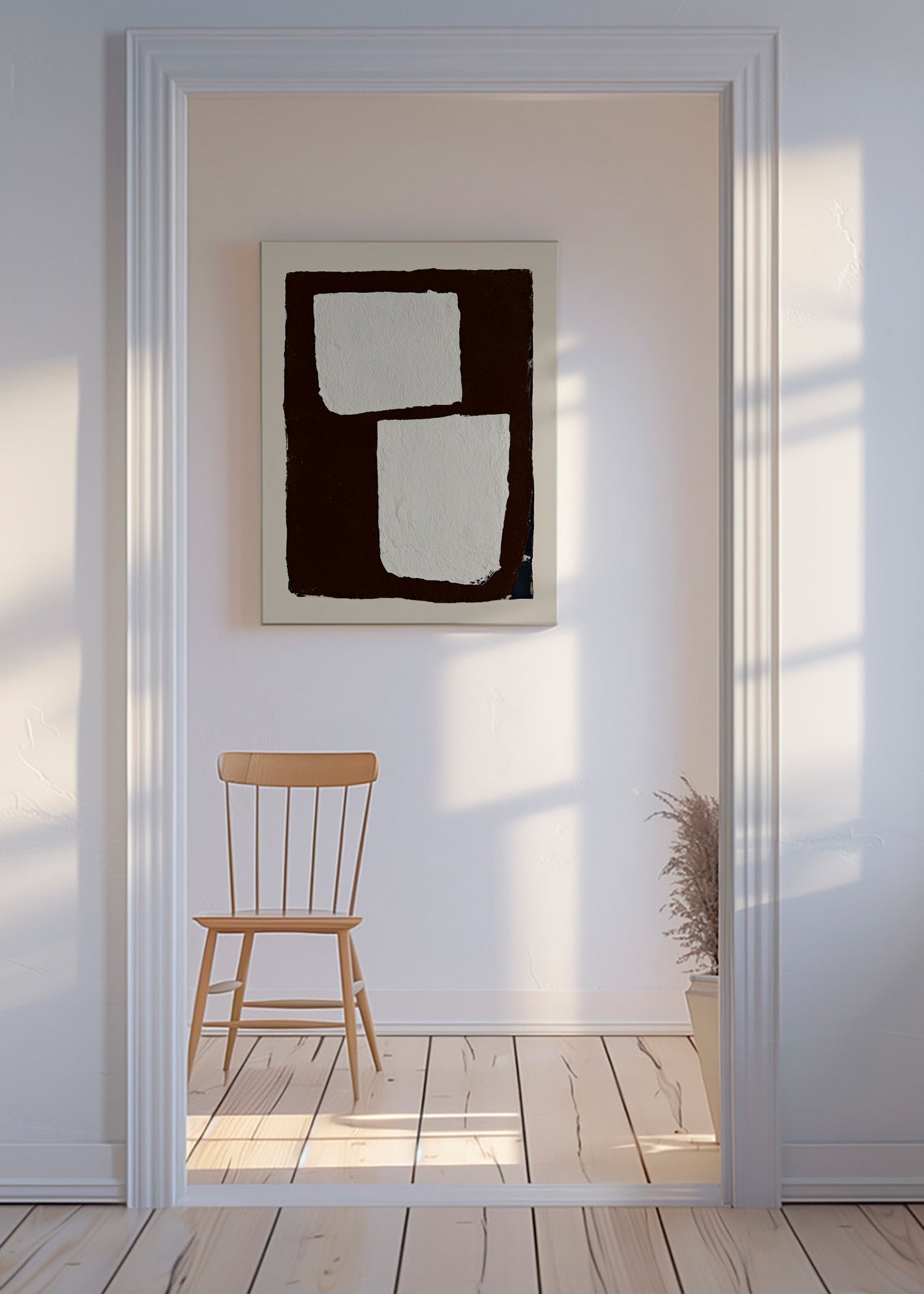 Quadro astratto mocha con blocchi bianchi