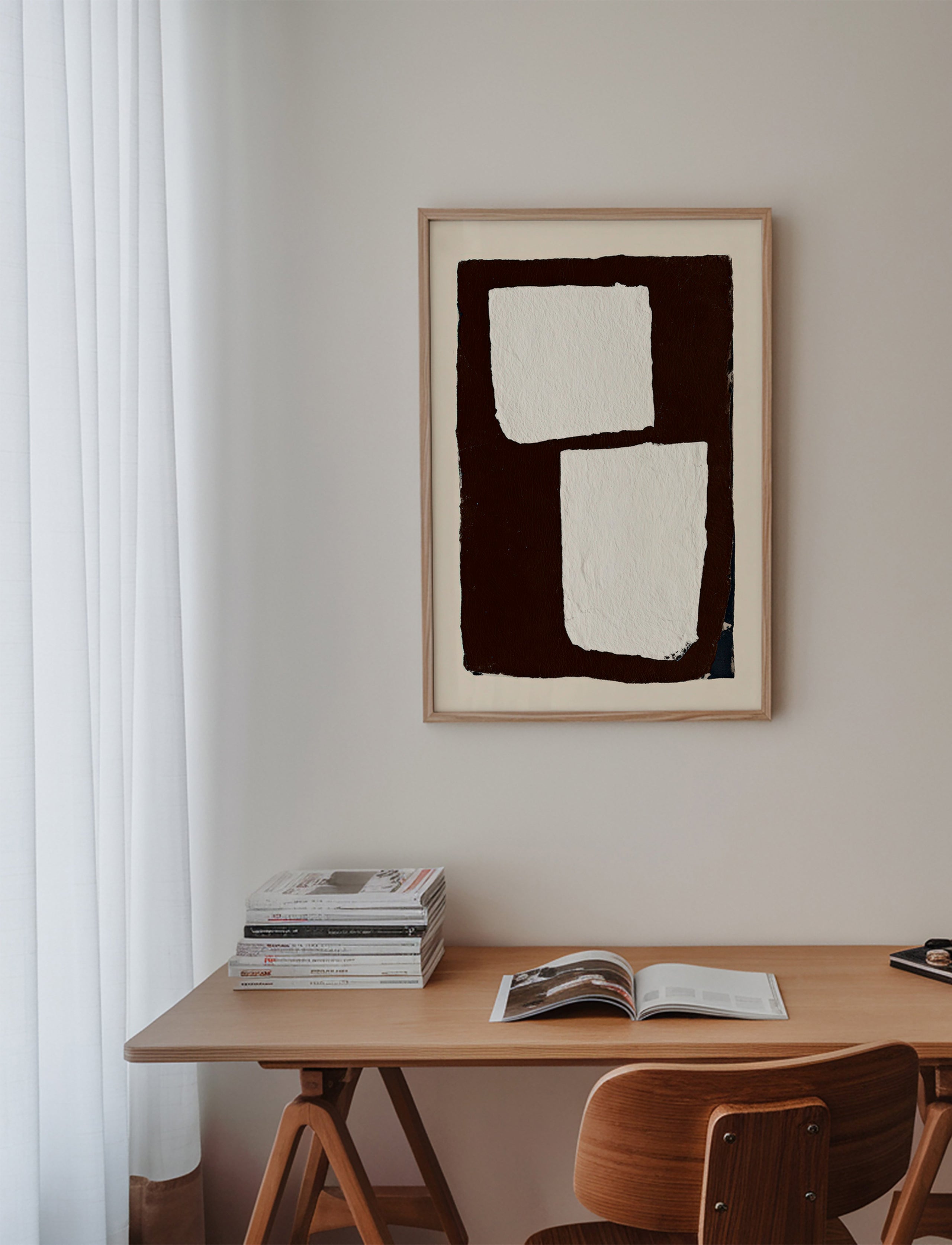 Quadro astratto mocha con blocchi bianchi