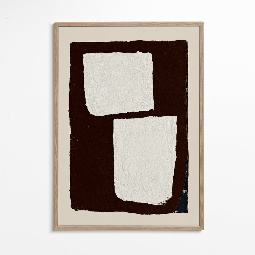 Quadro astratto mocha con blocchi bianchi