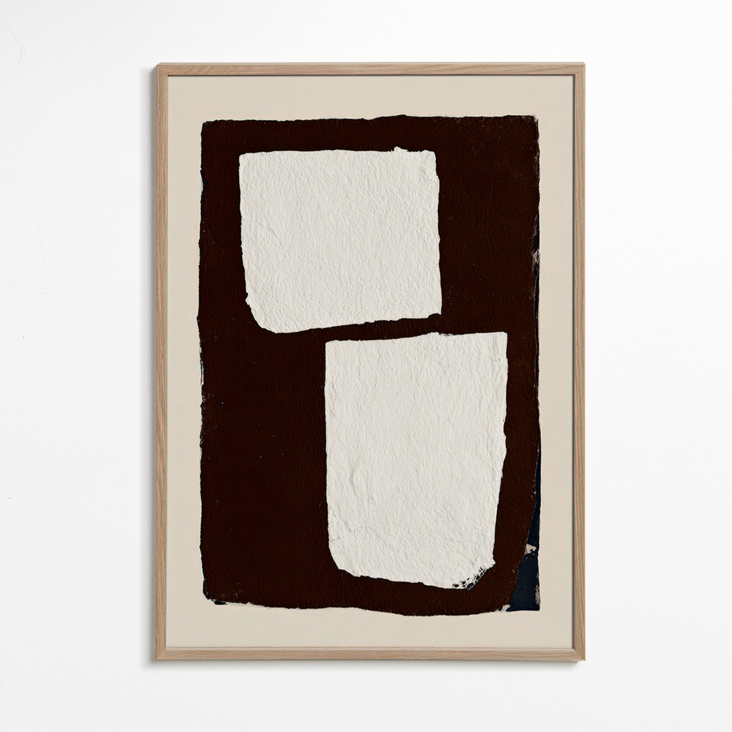 Quadro astratto mocha con blocchi bianchi