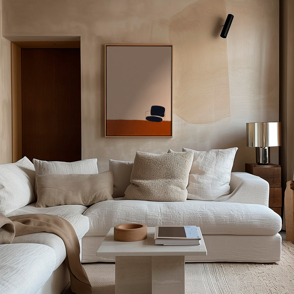 Quadro minimalista con sedia su pavimento ocra