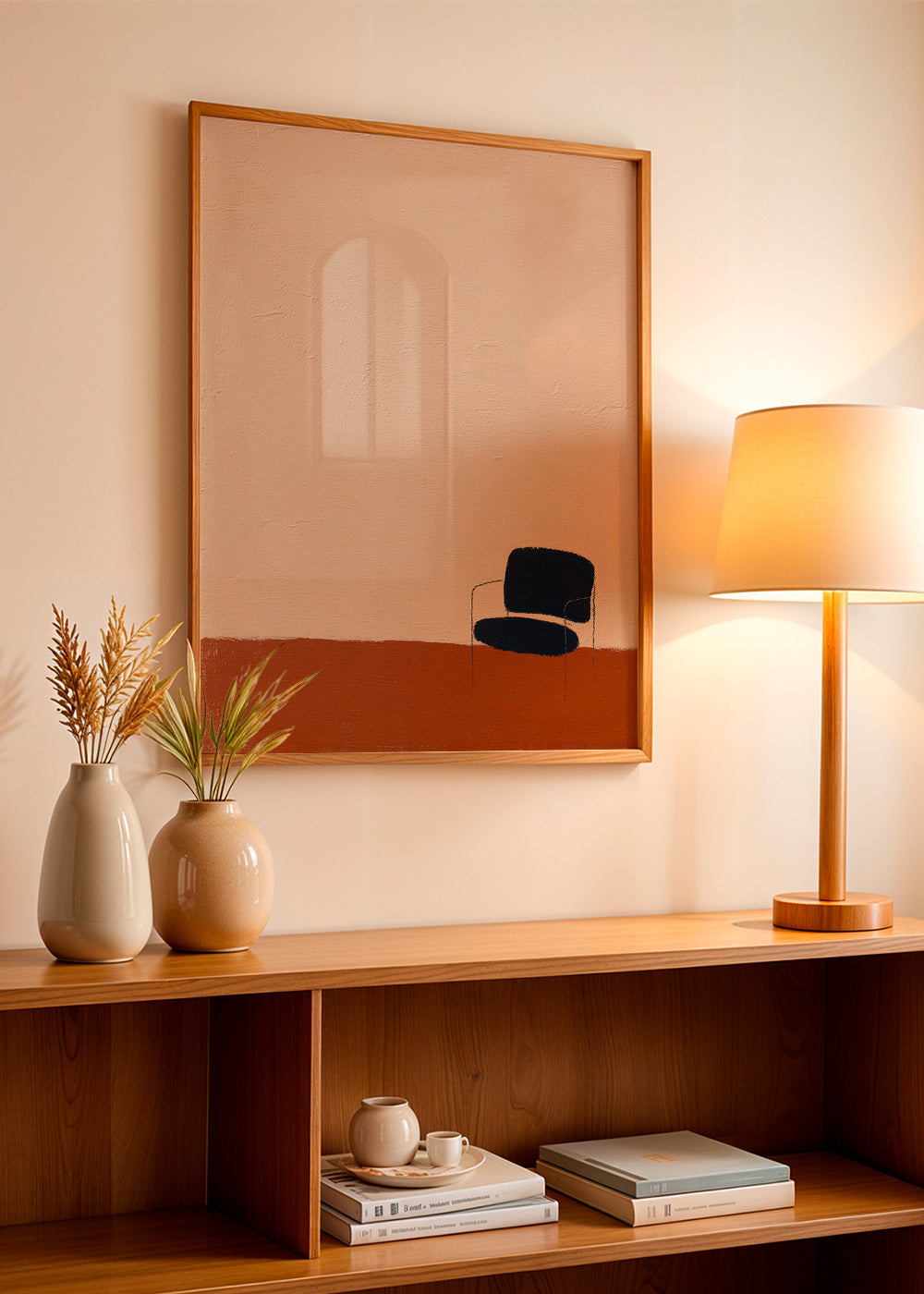Quadro minimalista con sedia su pavimento ocra