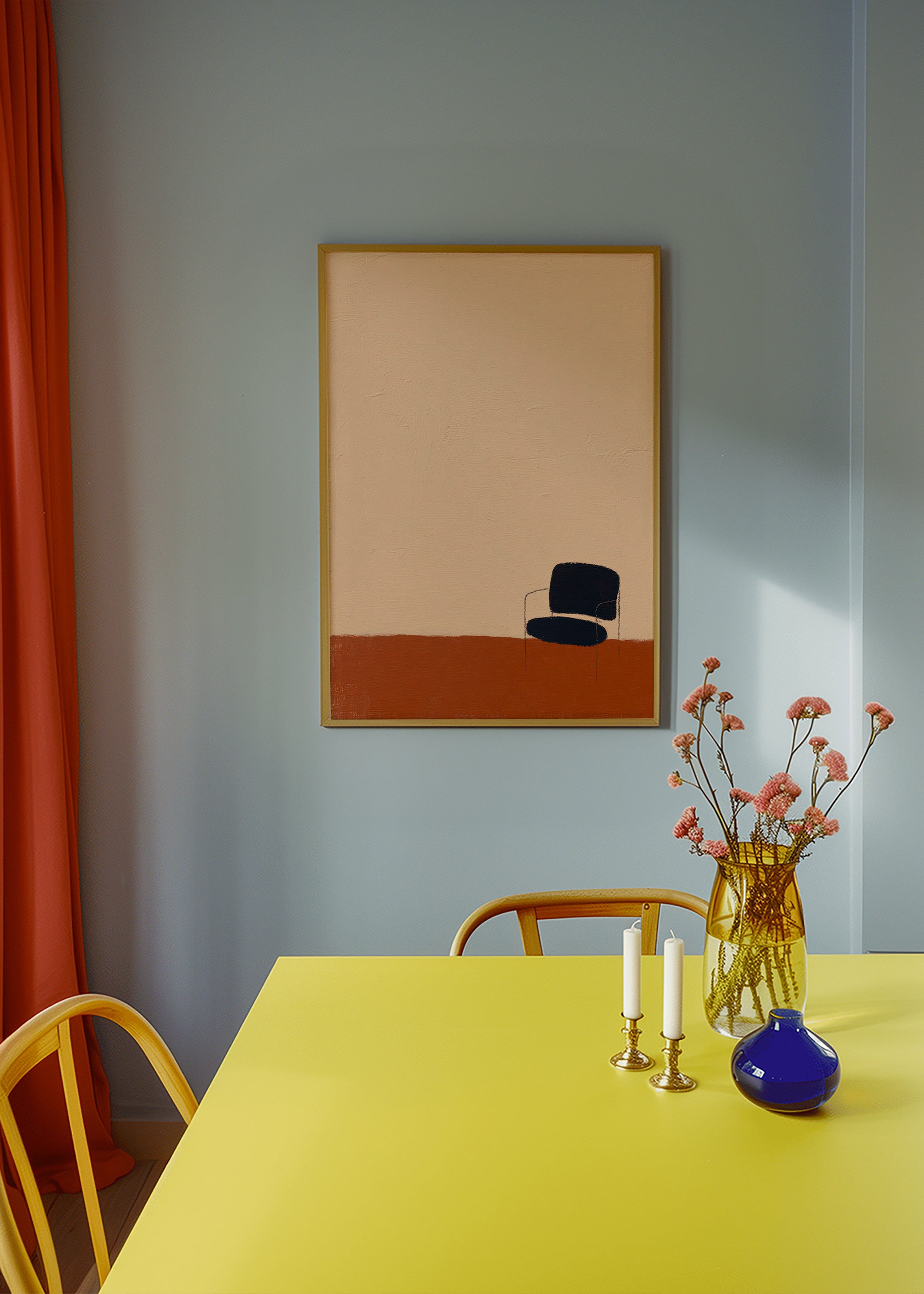 Quadro minimalista con sedia su pavimento ocra