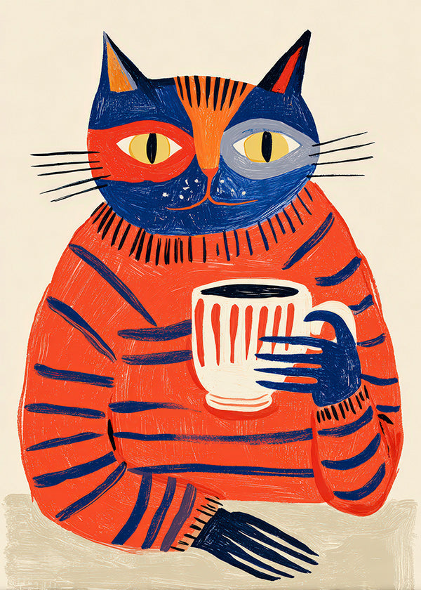 Arte da cucina con gatto e caffè