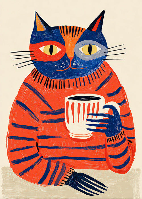 Arte da cucina con gatto e caffè
