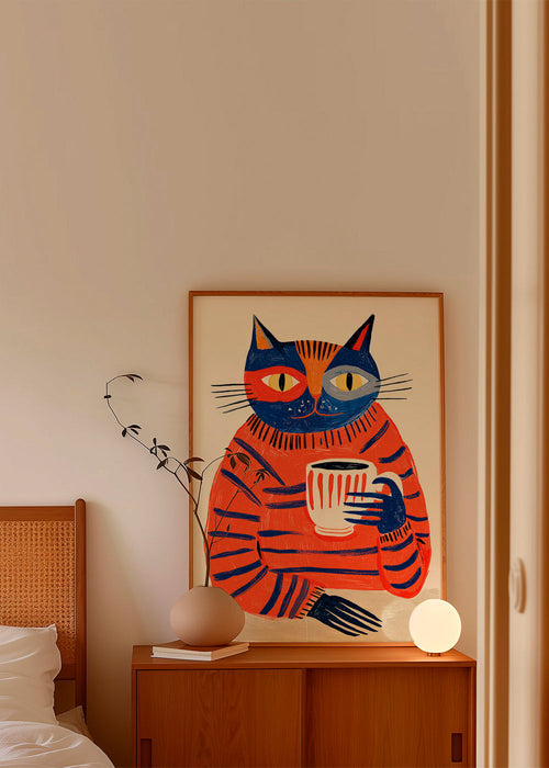 Arte da cucina con gatto e caffè
