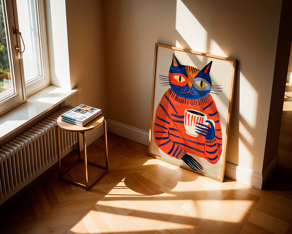 Arte da cucina con gatto e caffè
