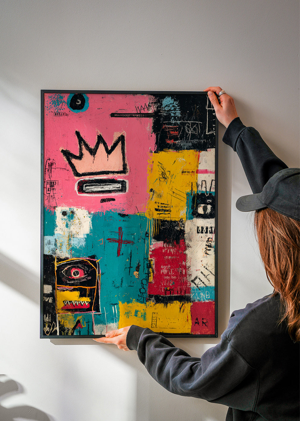 Quadro astratto con corona e blocchi di colore