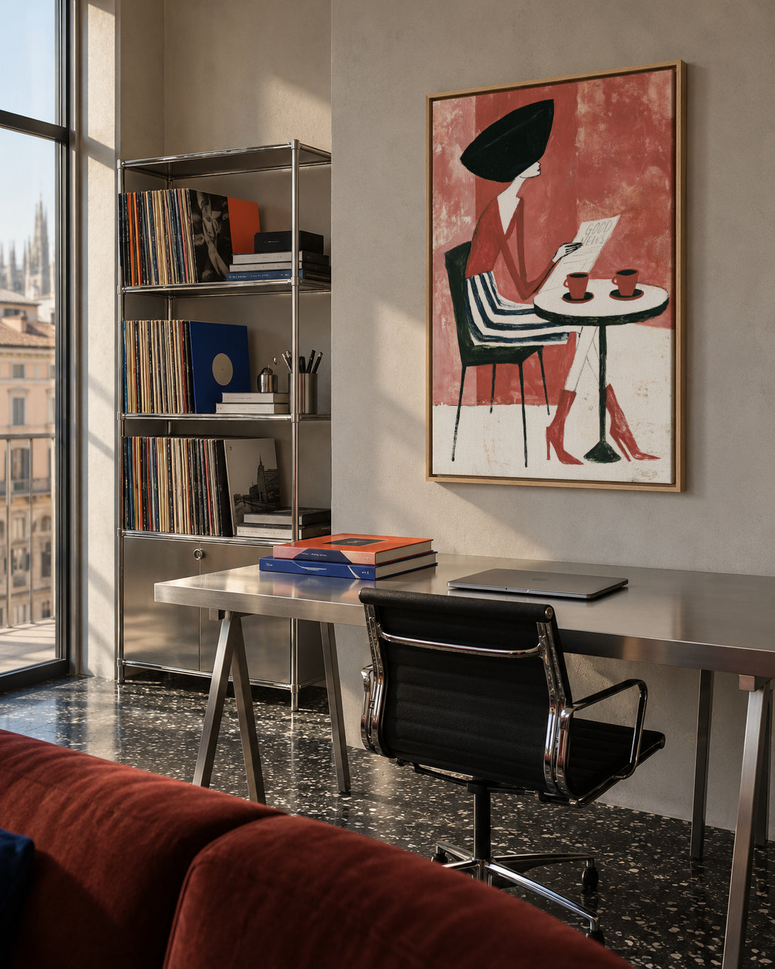 Café Rosé - Framed canvas in an interior