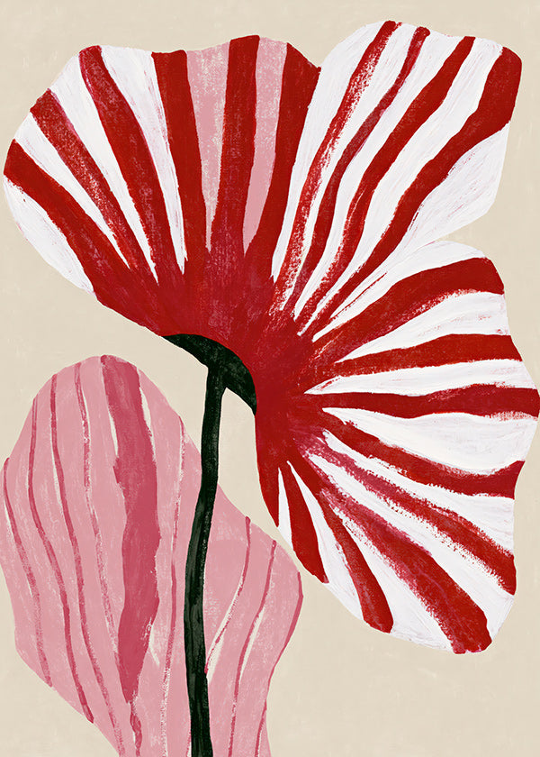 Stampa botanica petali rossi a righe