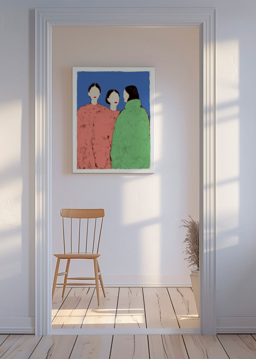 Illustrazione di tre figure stilizzate su sfondo blu