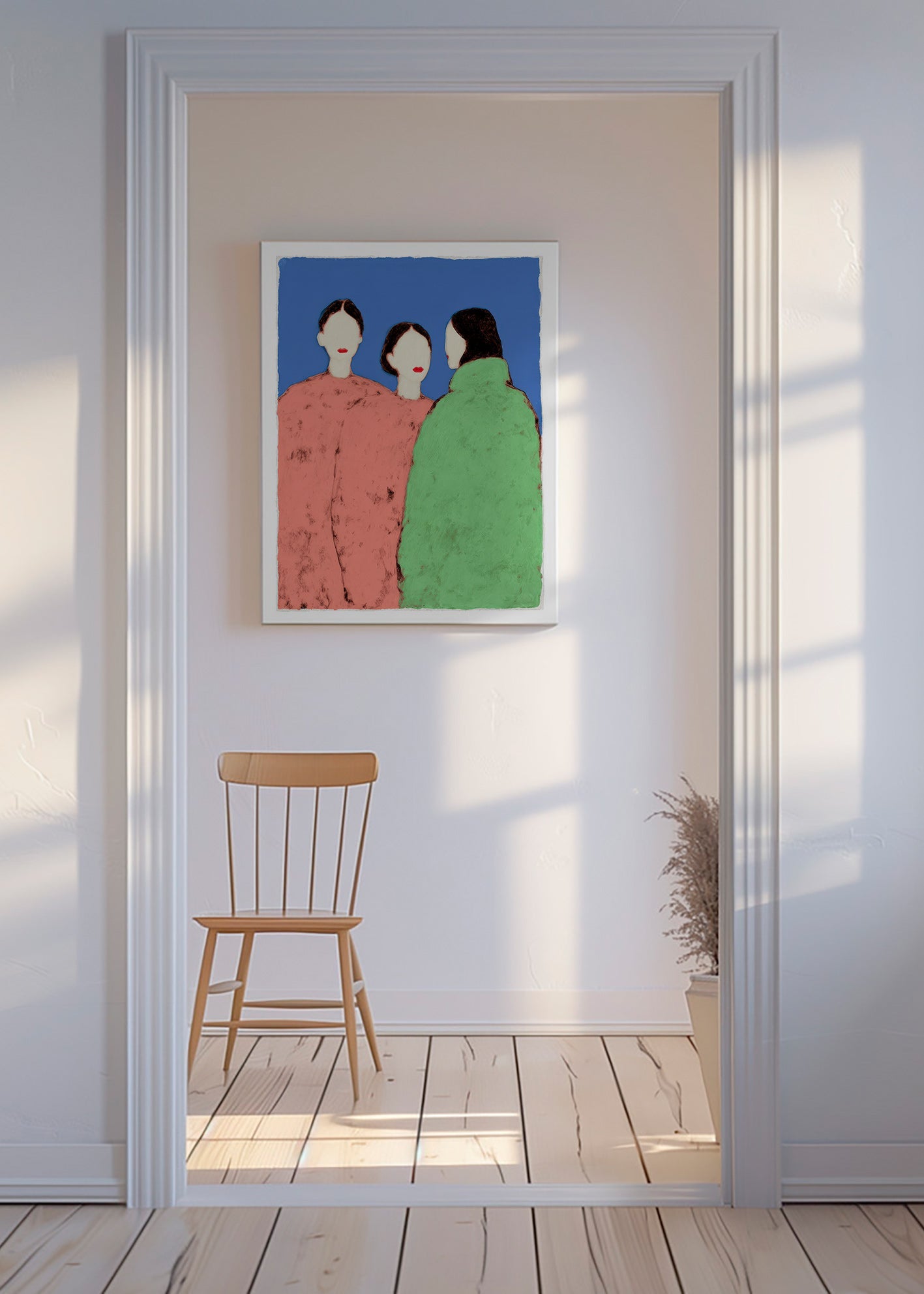 Illustrazione di tre figure stilizzate su sfondo blu