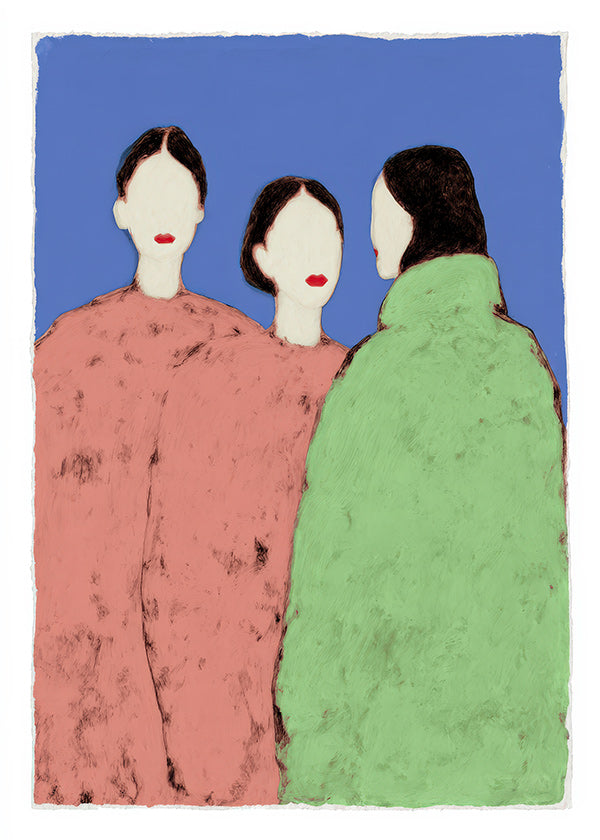 Illustrazione di tre figure stilizzate su sfondo blu
