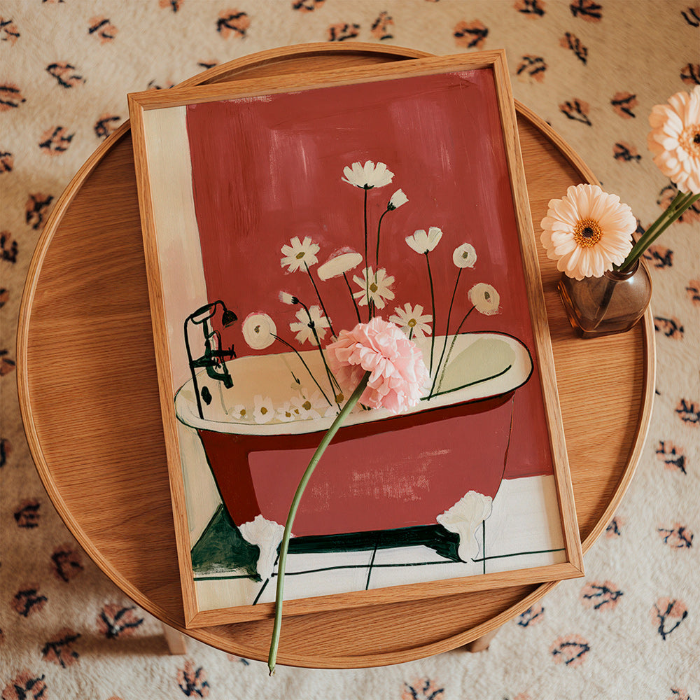 Stampa botanica con fiori nella vasca
