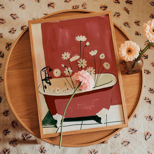 Stampa botanica con fiori nella vasca