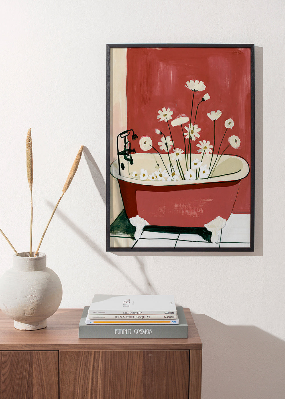 Stampa botanica con fiori nella vasca