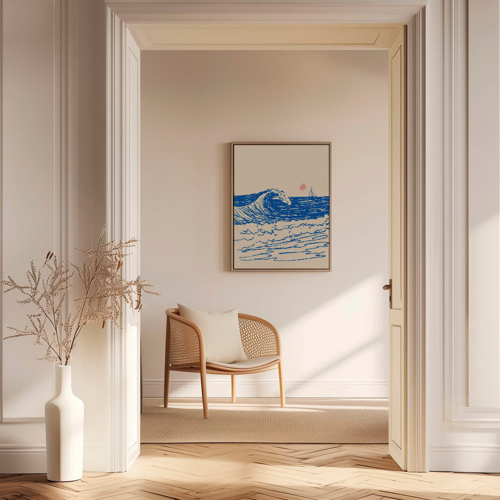 Quadro paesaggio con onda schizzata e veliero