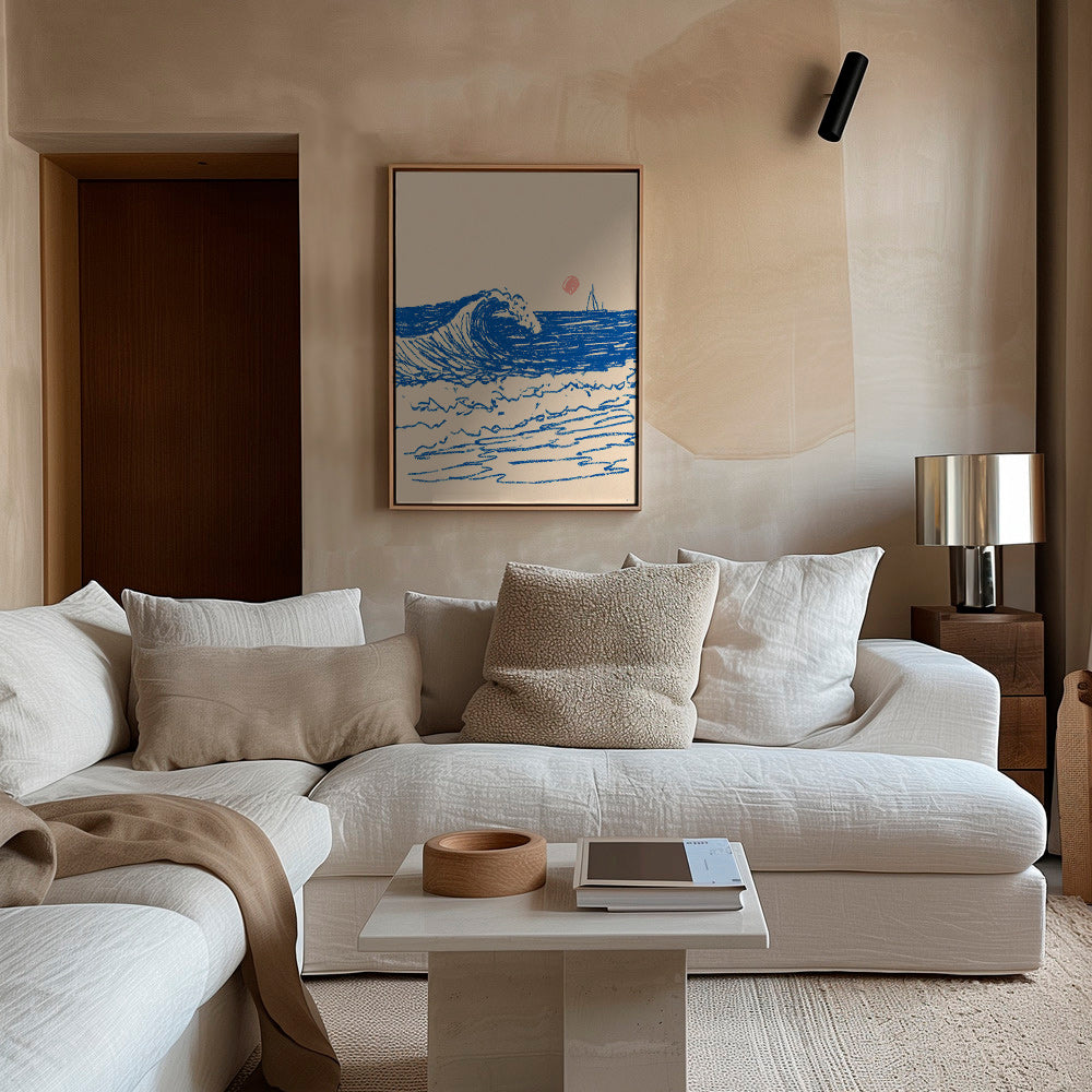 Quadro paesaggio con onda schizzata e veliero