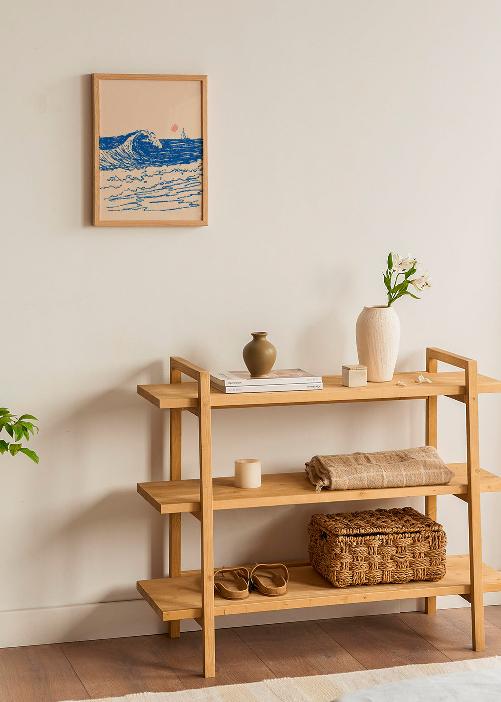 Quadro paesaggio con onda schizzata e veliero