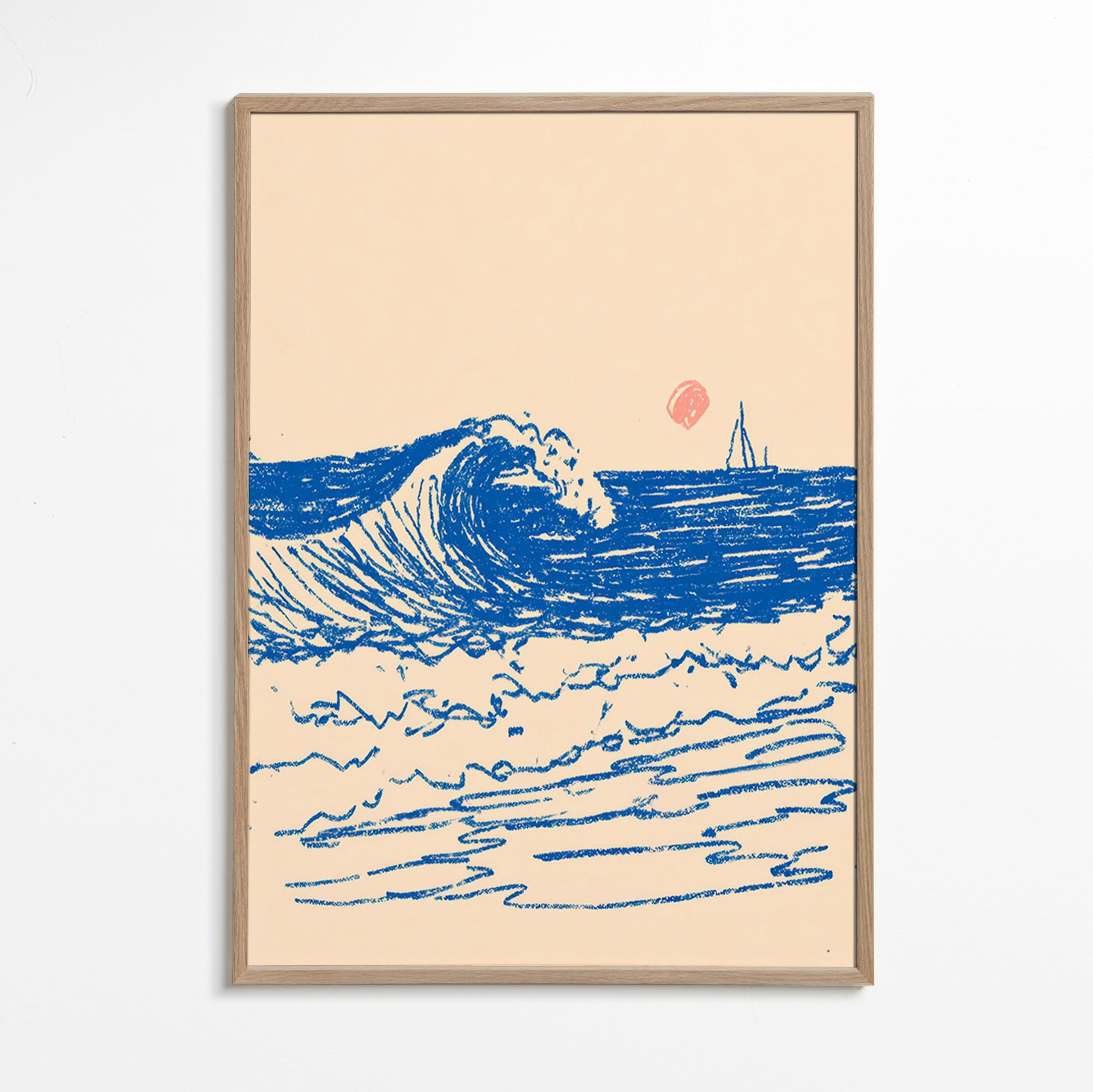 Quadro paesaggio con onda schizzata e veliero